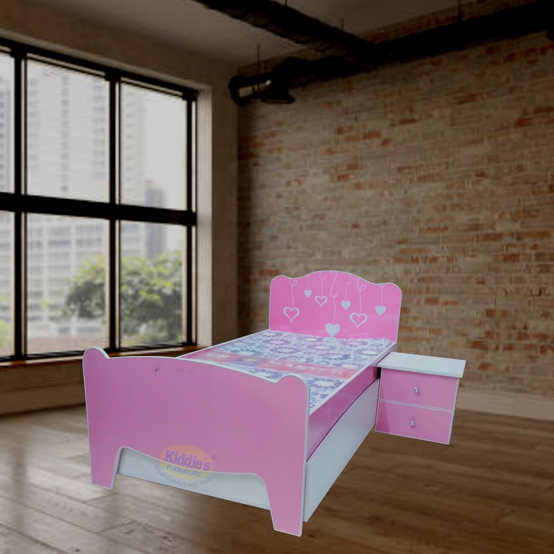 Single Bed – Pink Hearts Double